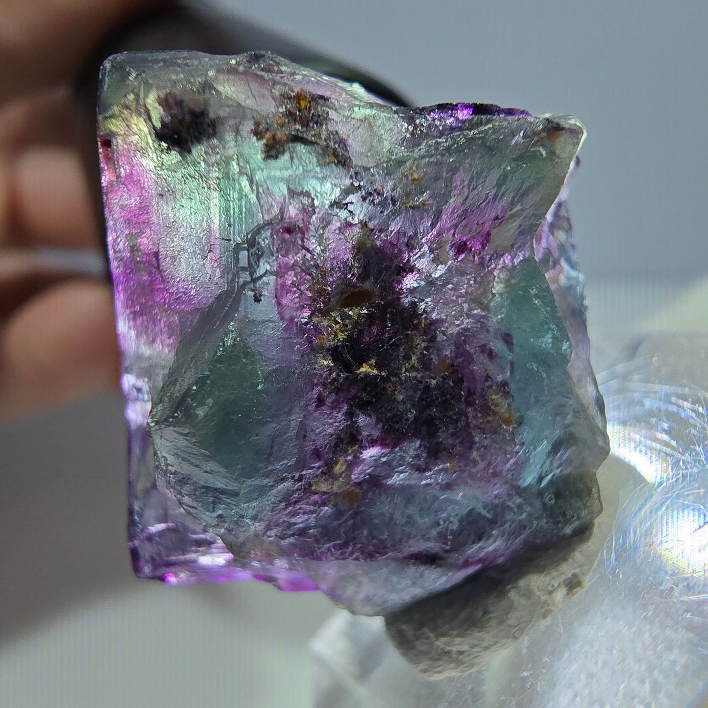 Seltener Phantom Fluorit Würfel, zonal grün lila Okorusu, Namibia 28*28*13mm
