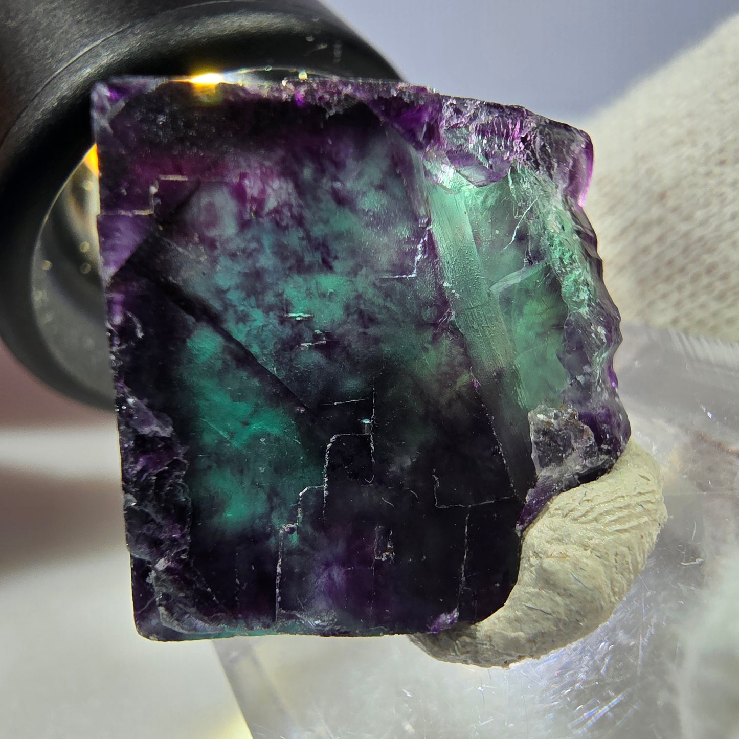 Seltener Phantom Fluorit Würfel, zonal grün lila Okorusu, Namibia 29*24*20mm