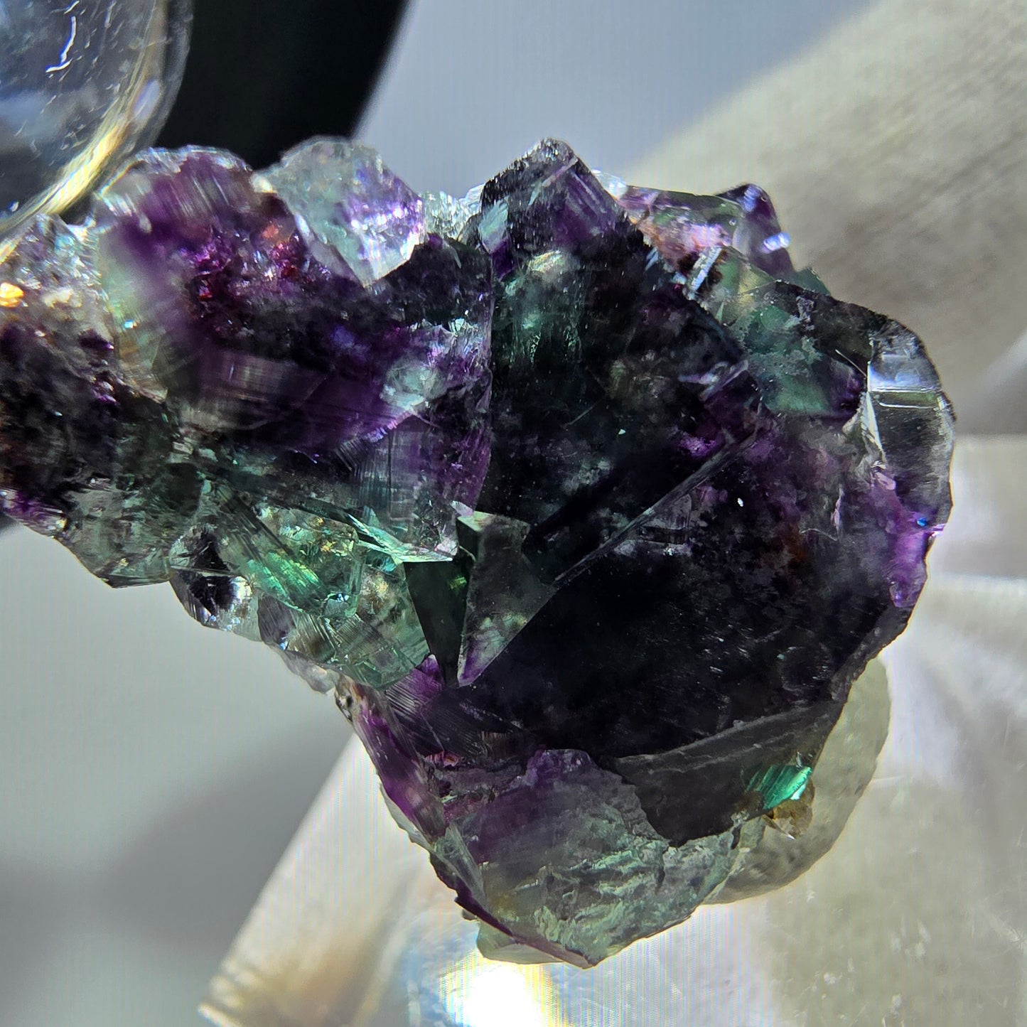 Seltene Phantom Fluorit Würfel Stufe zonal grün lila Okorusu, Namibia 29*21*15mm