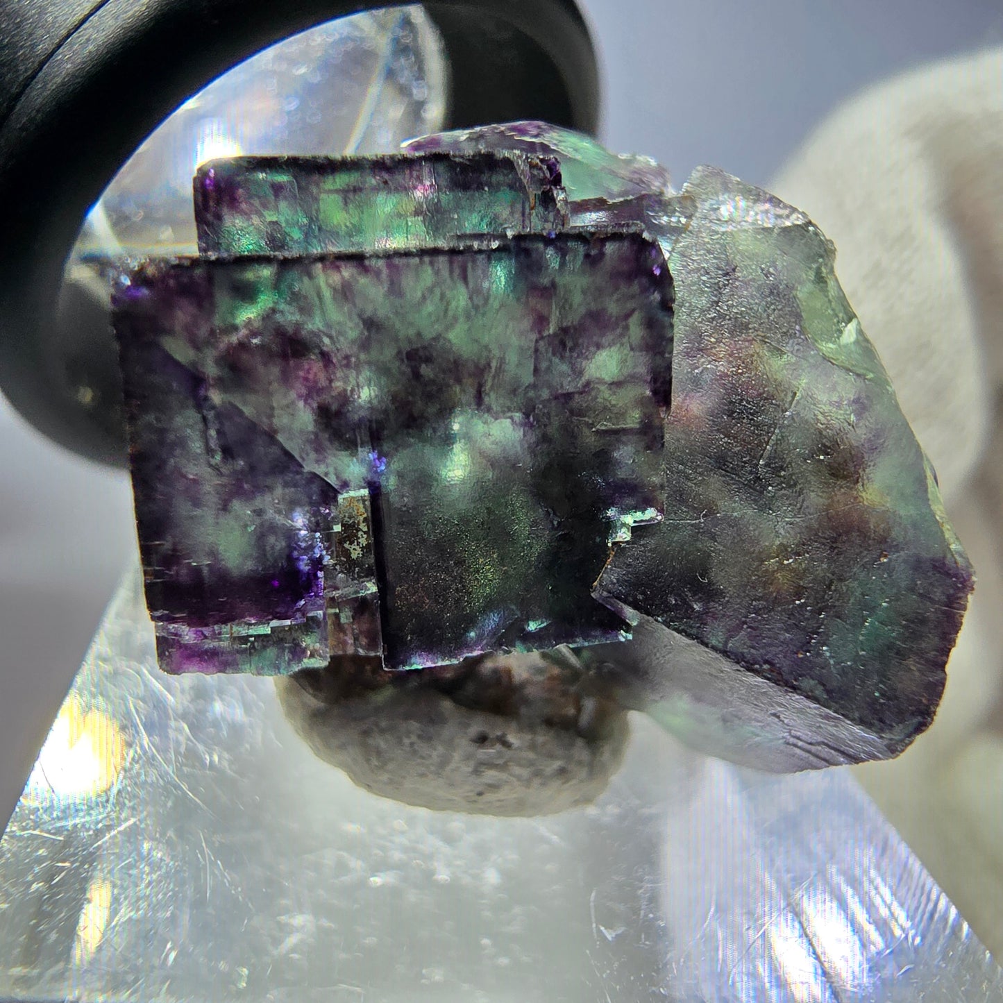 Spécimen rare de cube de fluorite fantôme, vert zonal et violet, Okorusu, Namibie, 28 x 24 x 21 mm