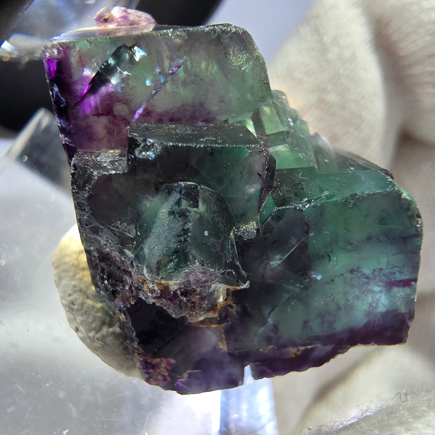 Spécimen rare de cube de fluorite fantôme, vert zonal et violet, Okorusu, Namibie, 29 x 22 x 20 mm