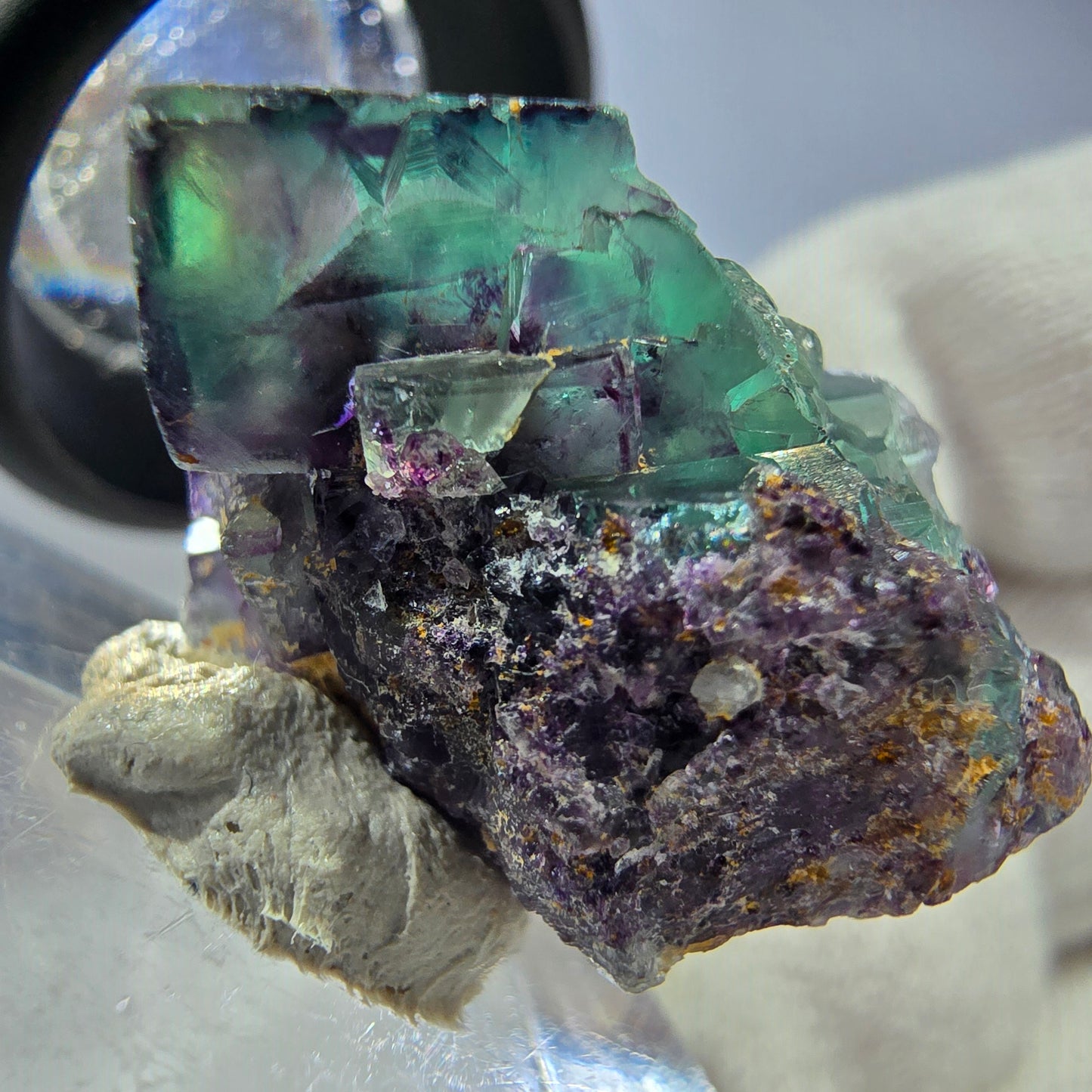Spécimen rare de cube de fluorite fantôme, vert zonal et violet, Okorusu, Namibie, 29 x 22 x 20 mm