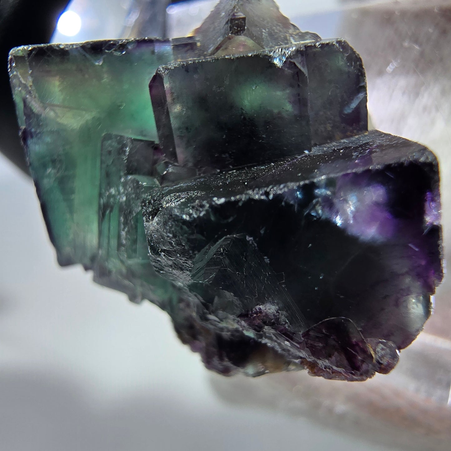 Spécimen rare de cube de fluorite fantôme, vert zonal et violet, Okorusu, Namibie, 29 x 22 x 20 mm