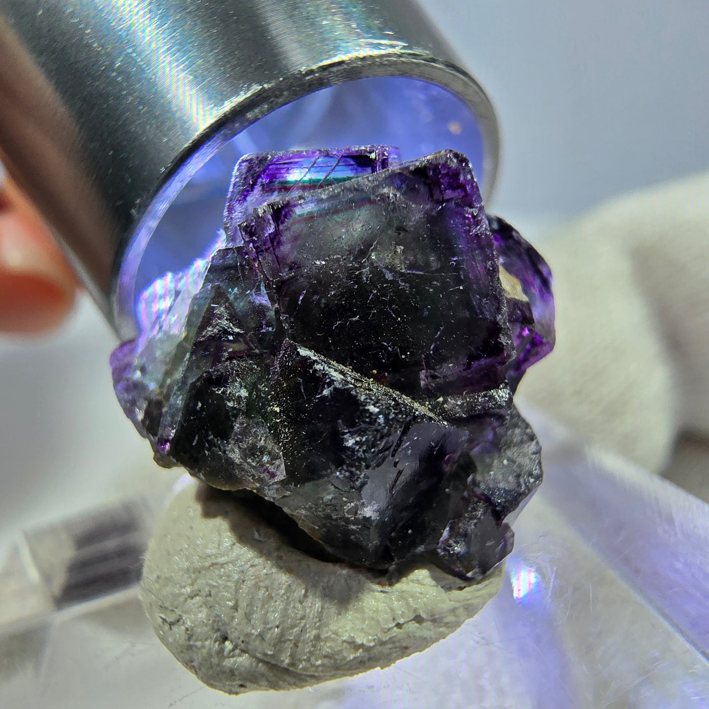 Rare spécimen de cube de fluorite fantôme, vert-violet zonal, Okorusu, Namibie, 17 x 17 x 14 mm
