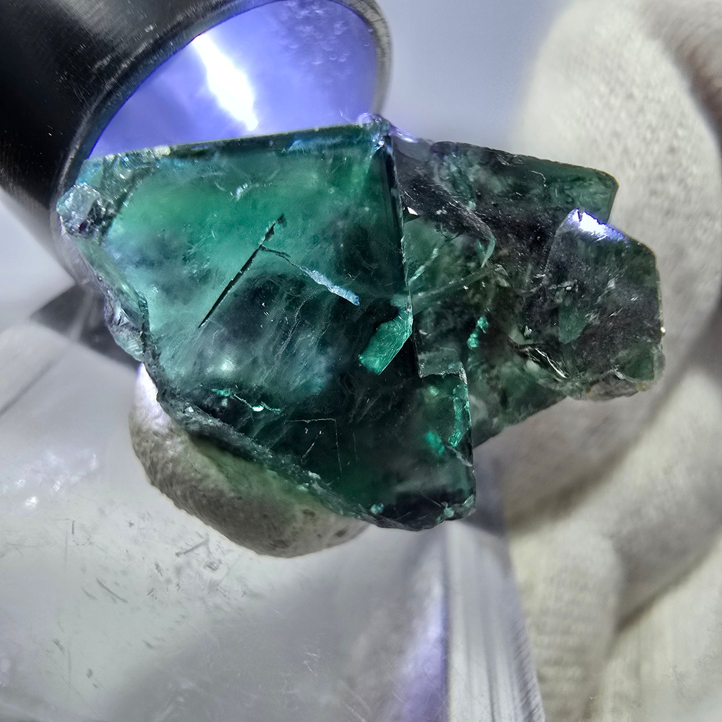 Spécimen rare de cube de fluorite fantôme, vert zonal et violet, Okorusu, Namibie, 24 x 16 x 15 mm