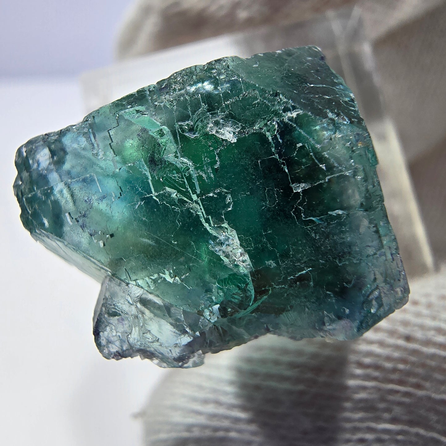 Rare cube de fluorite fantôme, vert parqueté Okorusu, Namibie 26*26*15mm