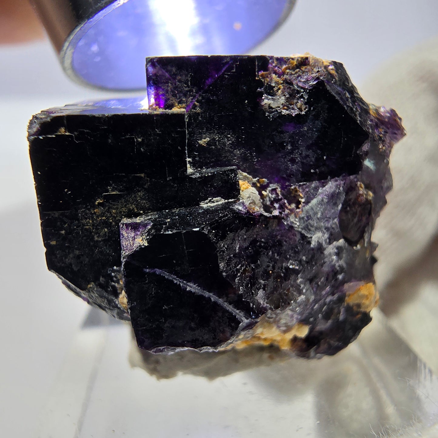 Spécimen rare de cube de fluorite fantôme, vert zonal et violet, Okorusu, Namibie, 33 x 25 x 22 mm