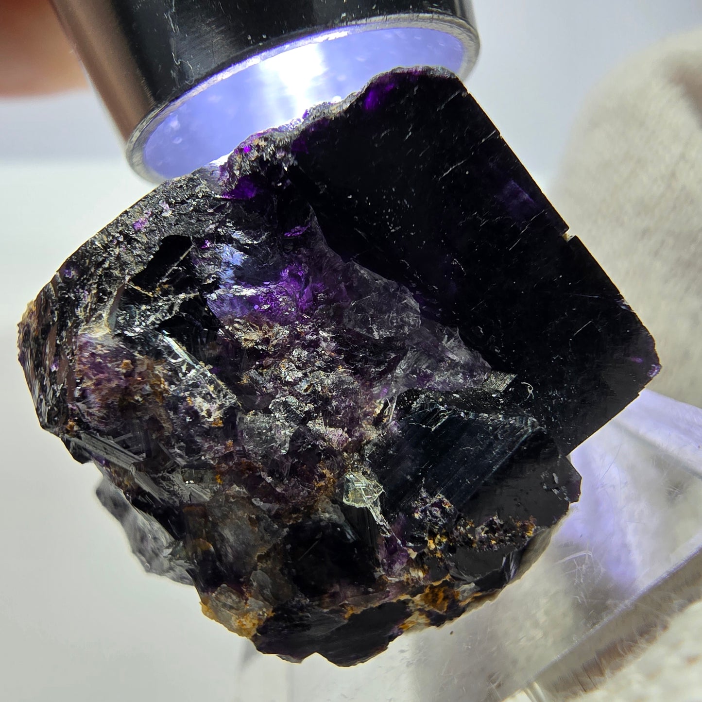Spécimen rare de cube de fluorite fantôme, vert zonal et violet, Okorusu, Namibie, 33 x 25 x 22 mm