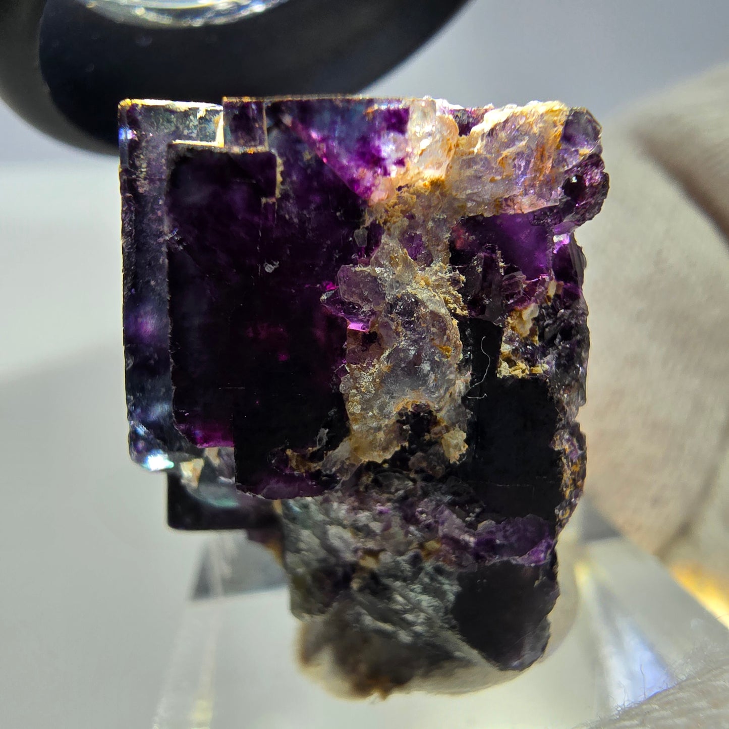 Spécimen rare de cube de fluorite fantôme, vert zonal et violet, Okorusu, Namibie, 37 x 29 x 20 mm
