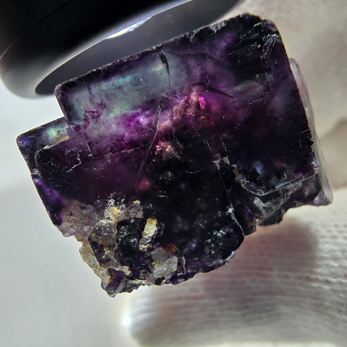 Spécimen rare de cube de fluorite fantôme, vert zonal et violet, Okorusu, Namibie, 37 x 29 x 20 mm