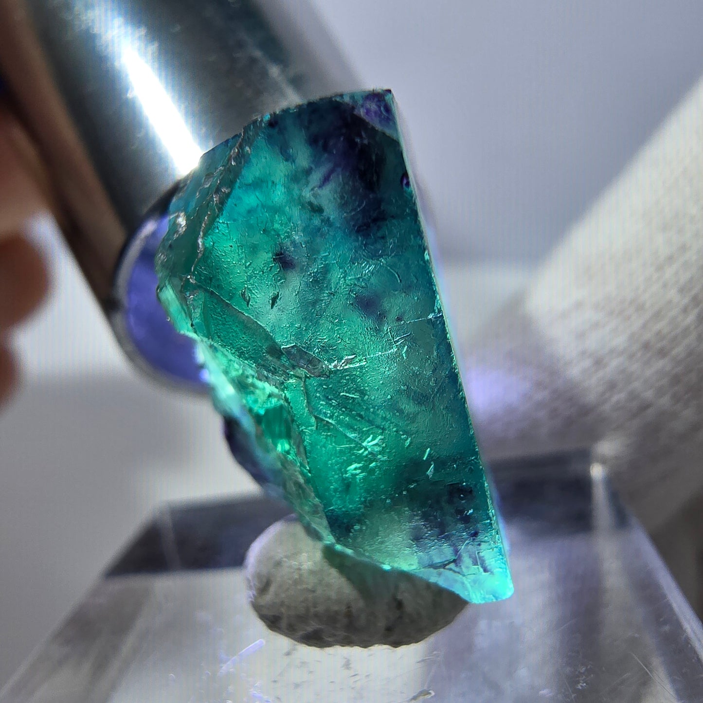 Rare cube de fluorite fantôme zonal, vert violet Okorusu, Namibie 23*21*12mm