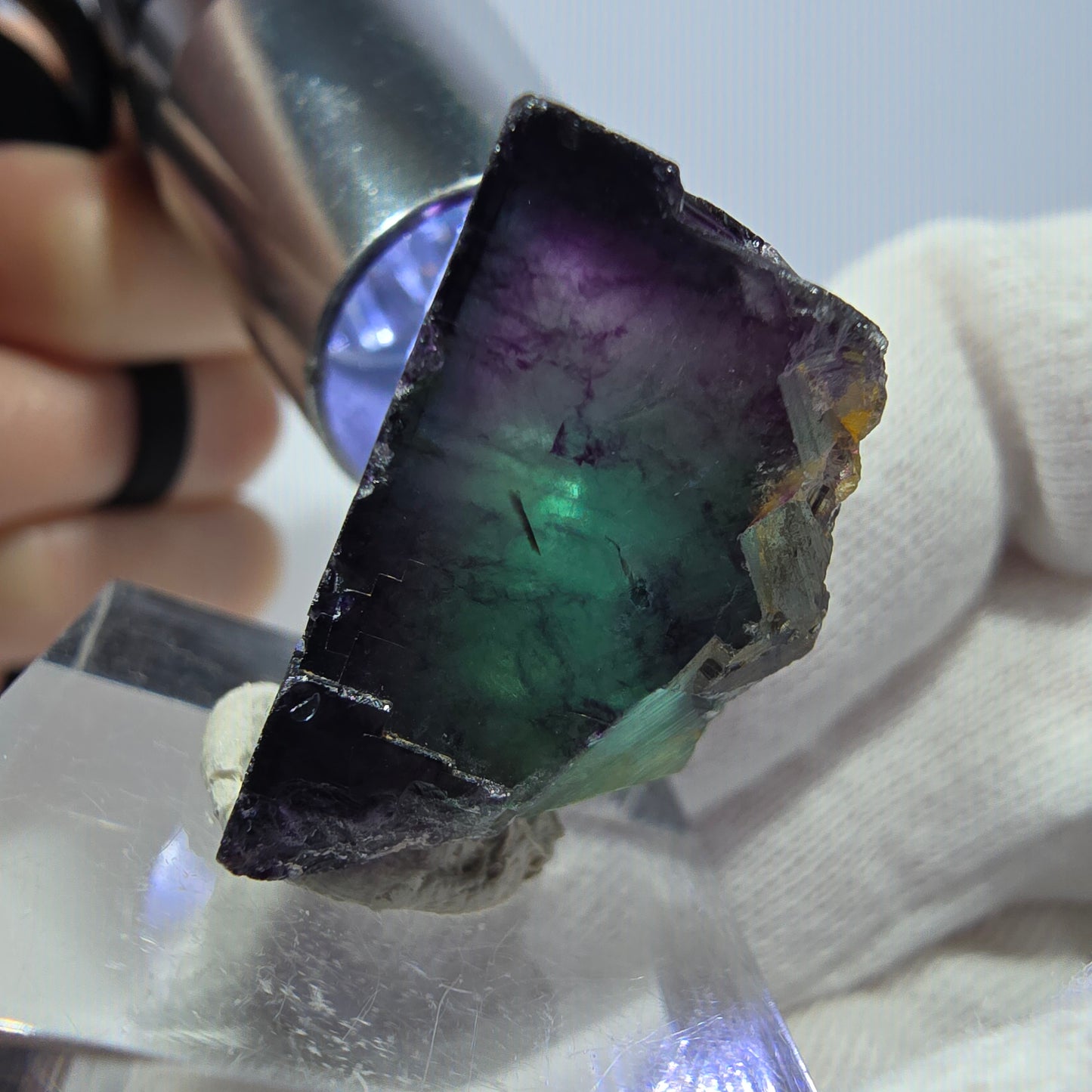 Rare cube de fluorite fantôme zonal, vert violet Okorusu, Namibie 31*29*15mm
