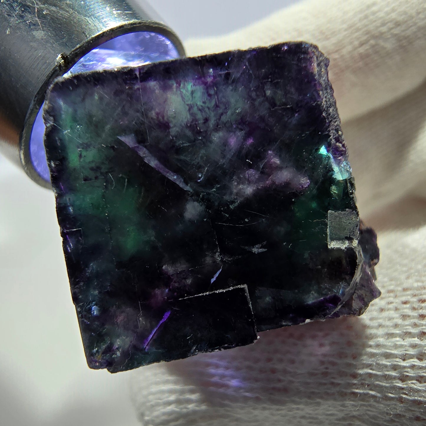 Spécimen zonal de cube de fluorite fantôme, vert violet, Okorusu, Namibie, 37 x 27 x 24 mm