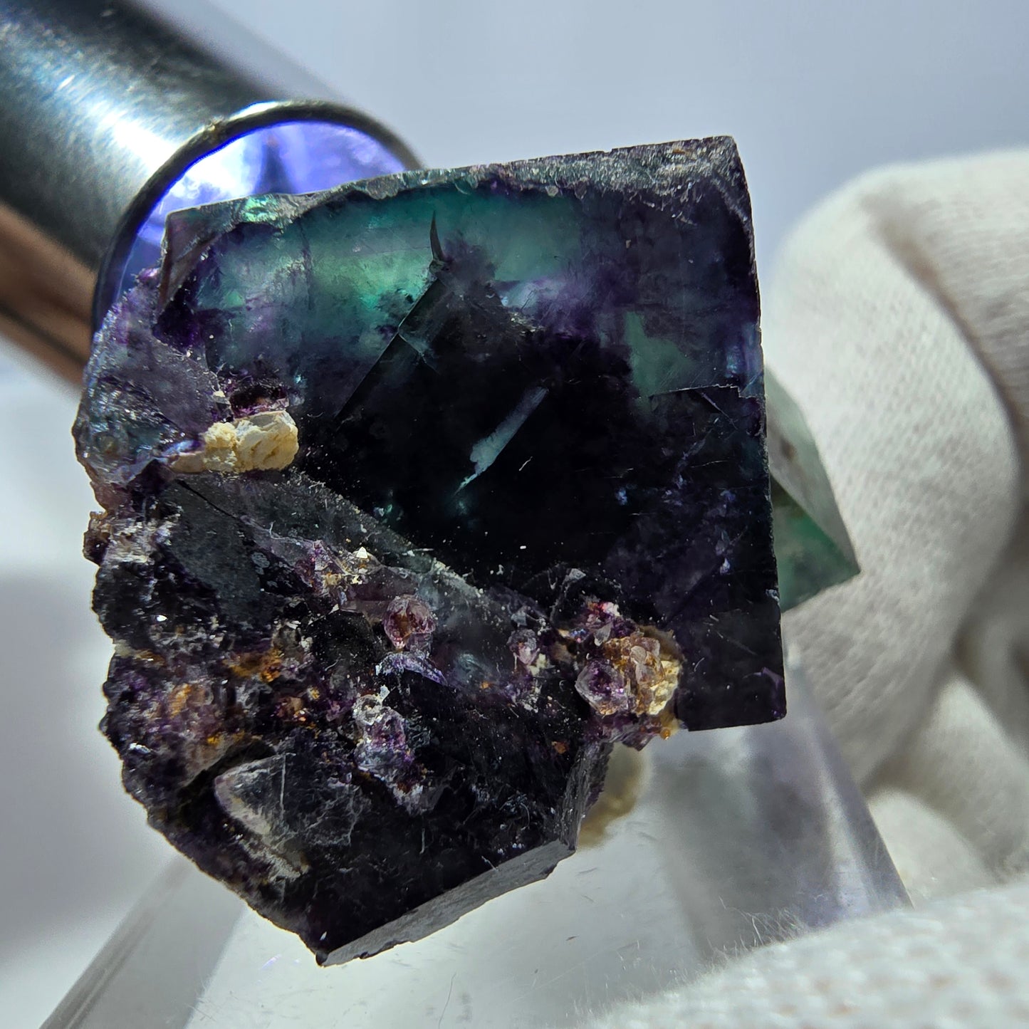 Spécimen zonal de cube de fluorite fantôme, vert violet, Okorusu, Namibie, 37 x 27 x 24 mm