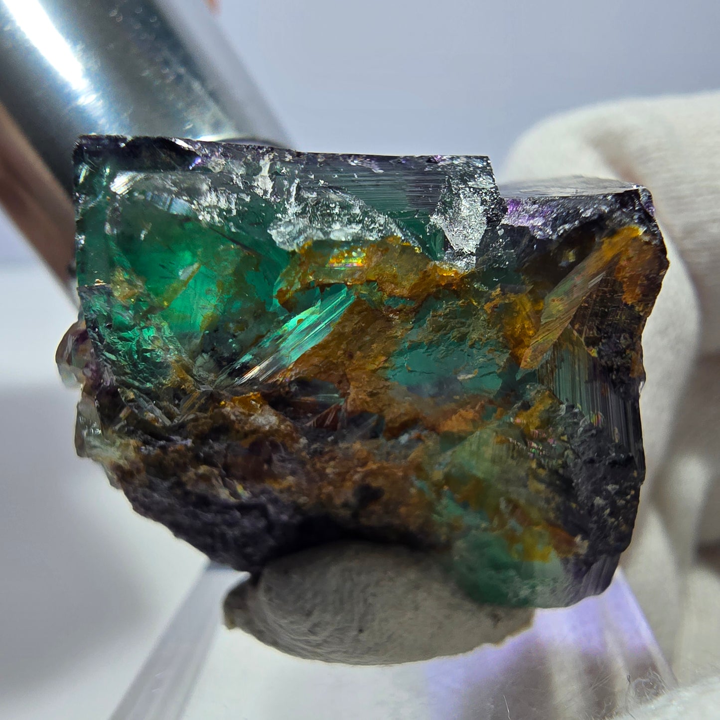 Spécimen zonal de cube de fluorite fantôme, vert violet, Okorusu, Namibie, 31 x 27 x 20 mm