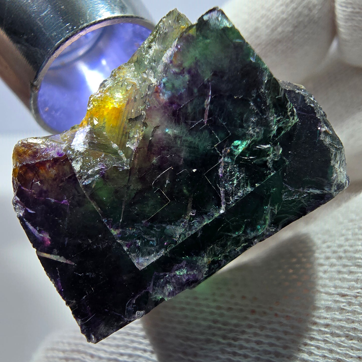 Spécimen zonal de cube de fluorite fantôme, vert violet, Okorusu, Namibie, 31 x 27 x 20 mm