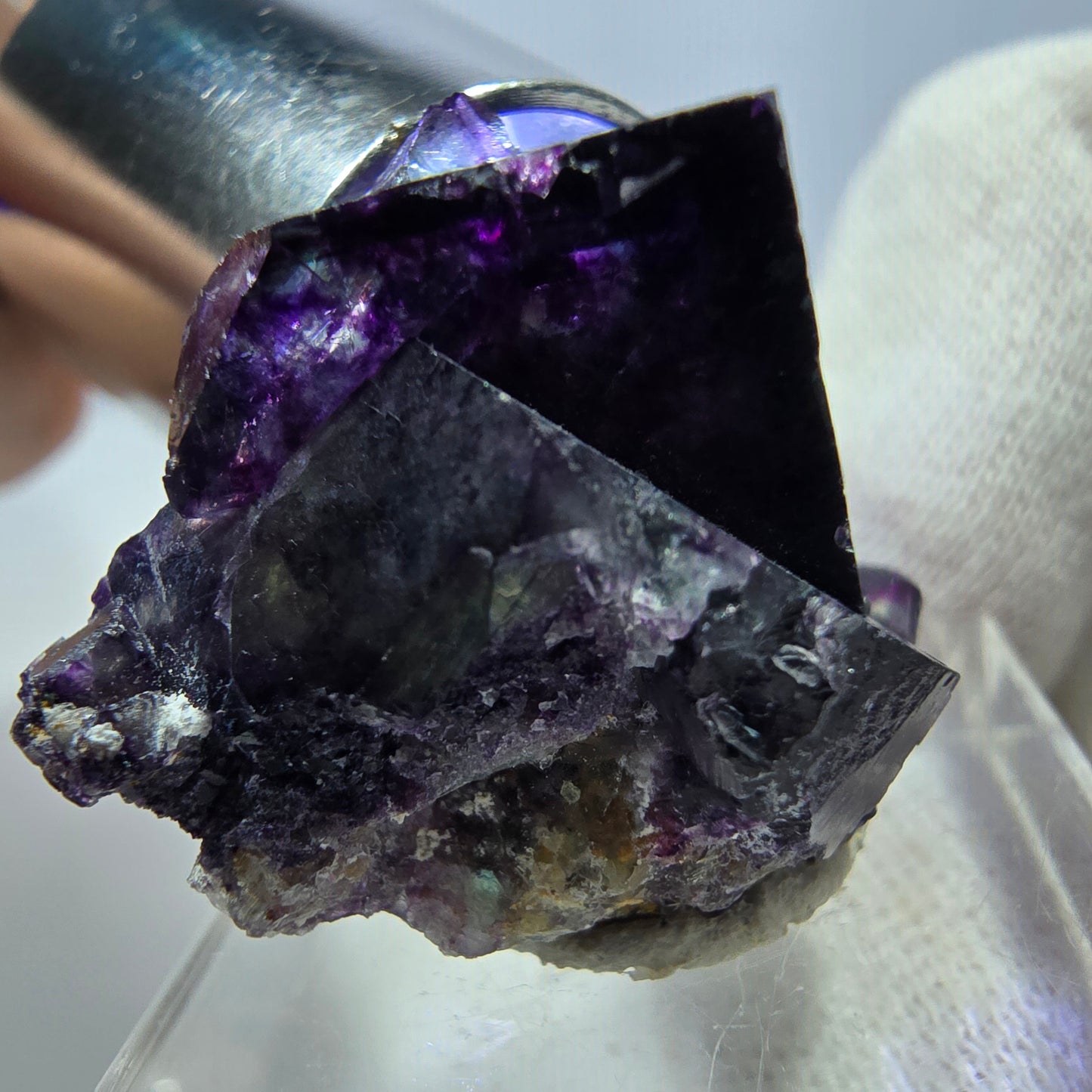 Spécimen zonal de cube de fluorite fantôme, vert violet, Okorusu, Namibie, 29 x 22 x 24 mm