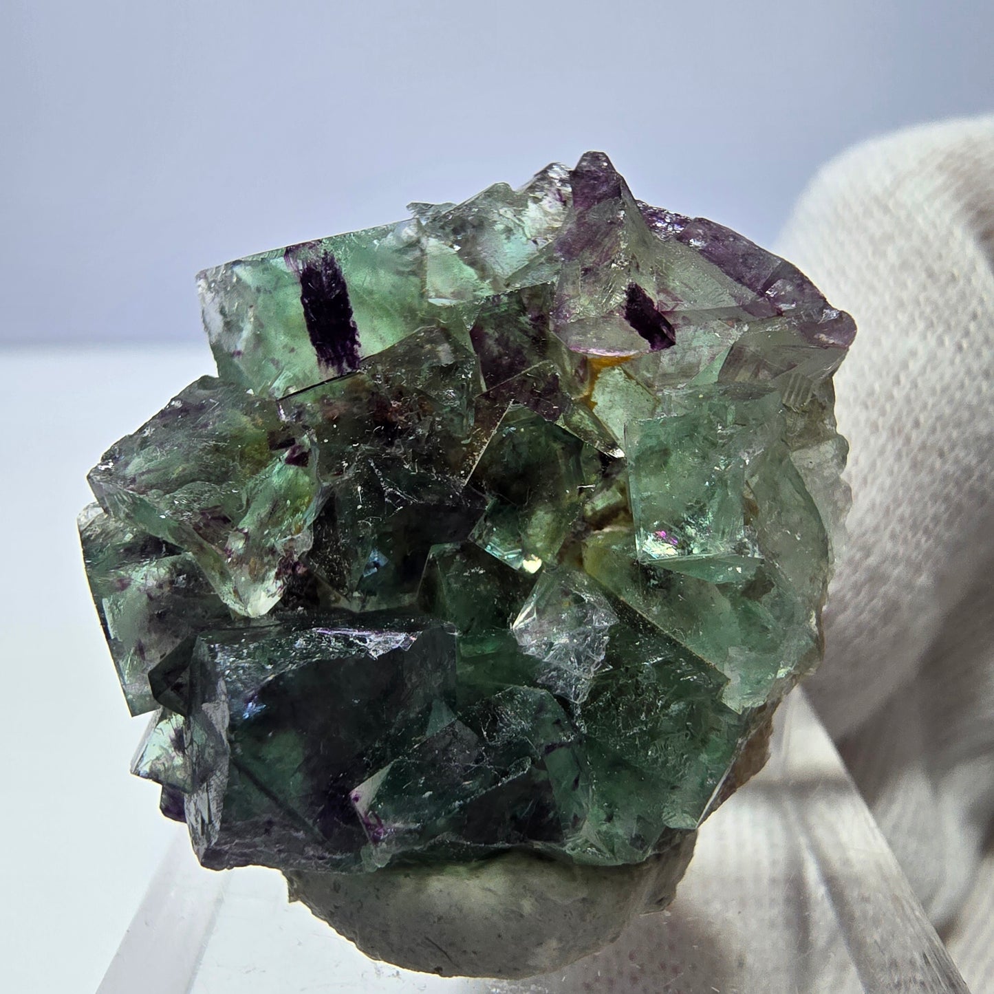 Spécimen zonal de cube de fluorite fantôme, vert violet, Okorusu, Namibie, 30 x 28 x 13 mm