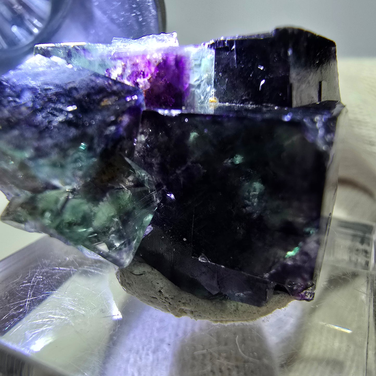 Spécimen de cube de fluorite fantôme zonal, vert violet Okorusu, Namibie 25*24*14mm