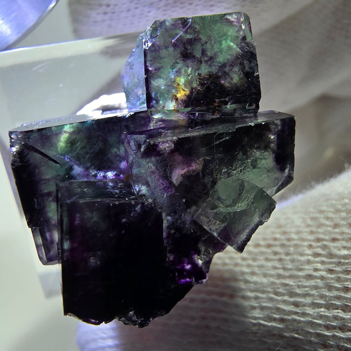 Spécimen de cube de fluorite fantôme zonal, vert violet Okorusu, Namibie 25*24*14mm