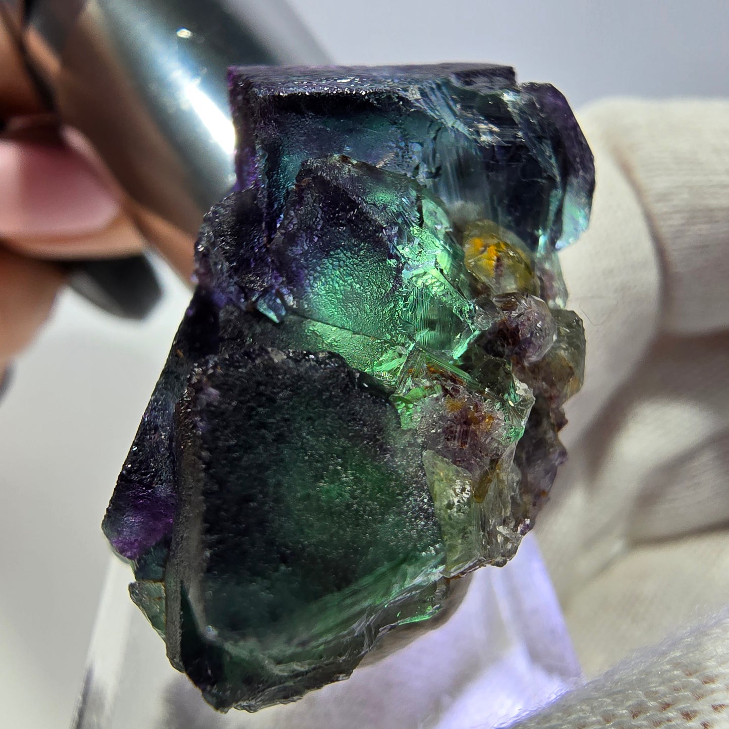 Spécimen zonal de cube de fluorite fantôme, vert violet, Okorusu, Namibie, 40 x 30 x 26 mm
