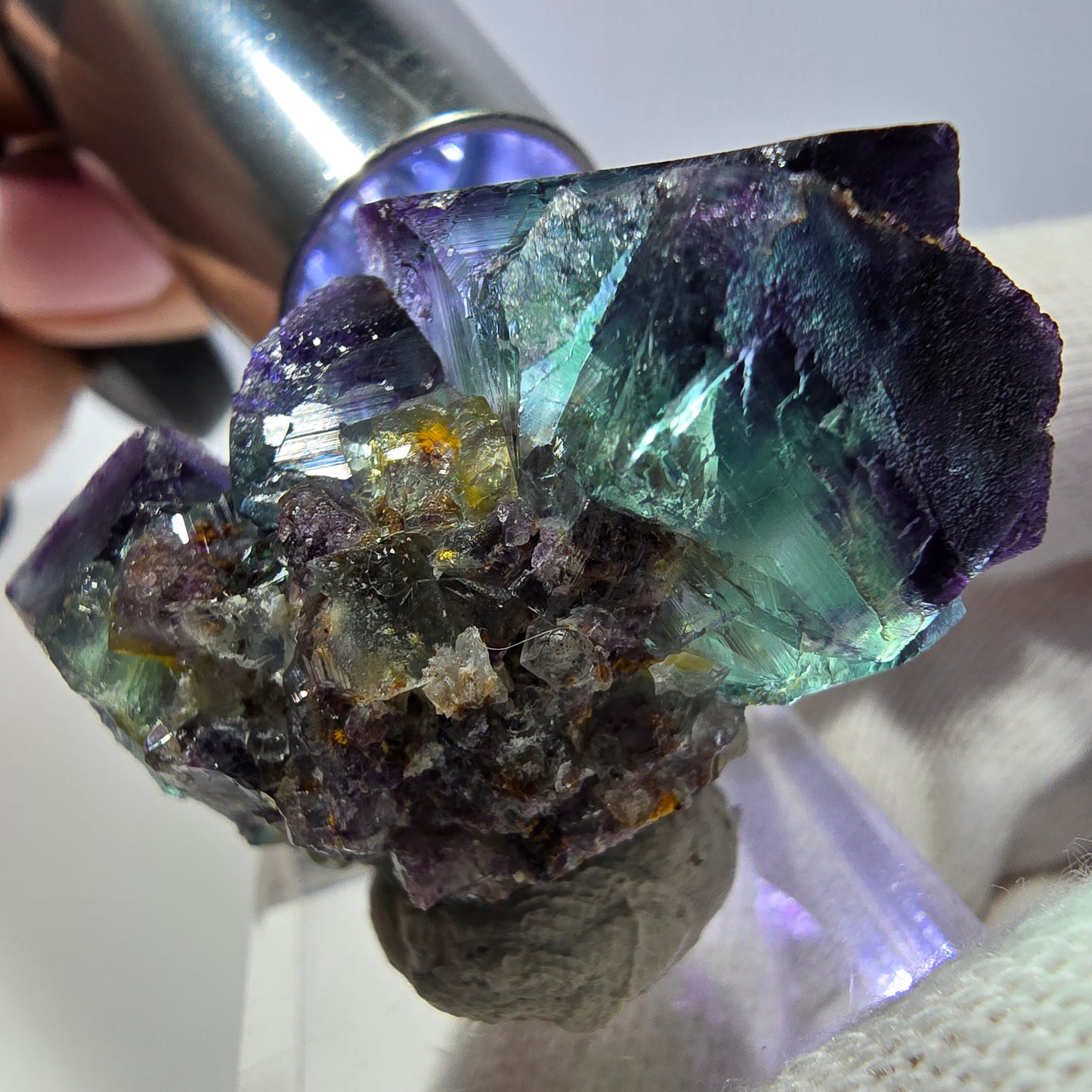 Spécimen zonal de cube de fluorite fantôme, vert violet, Okorusu, Namibie, 40 x 30 x 26 mm