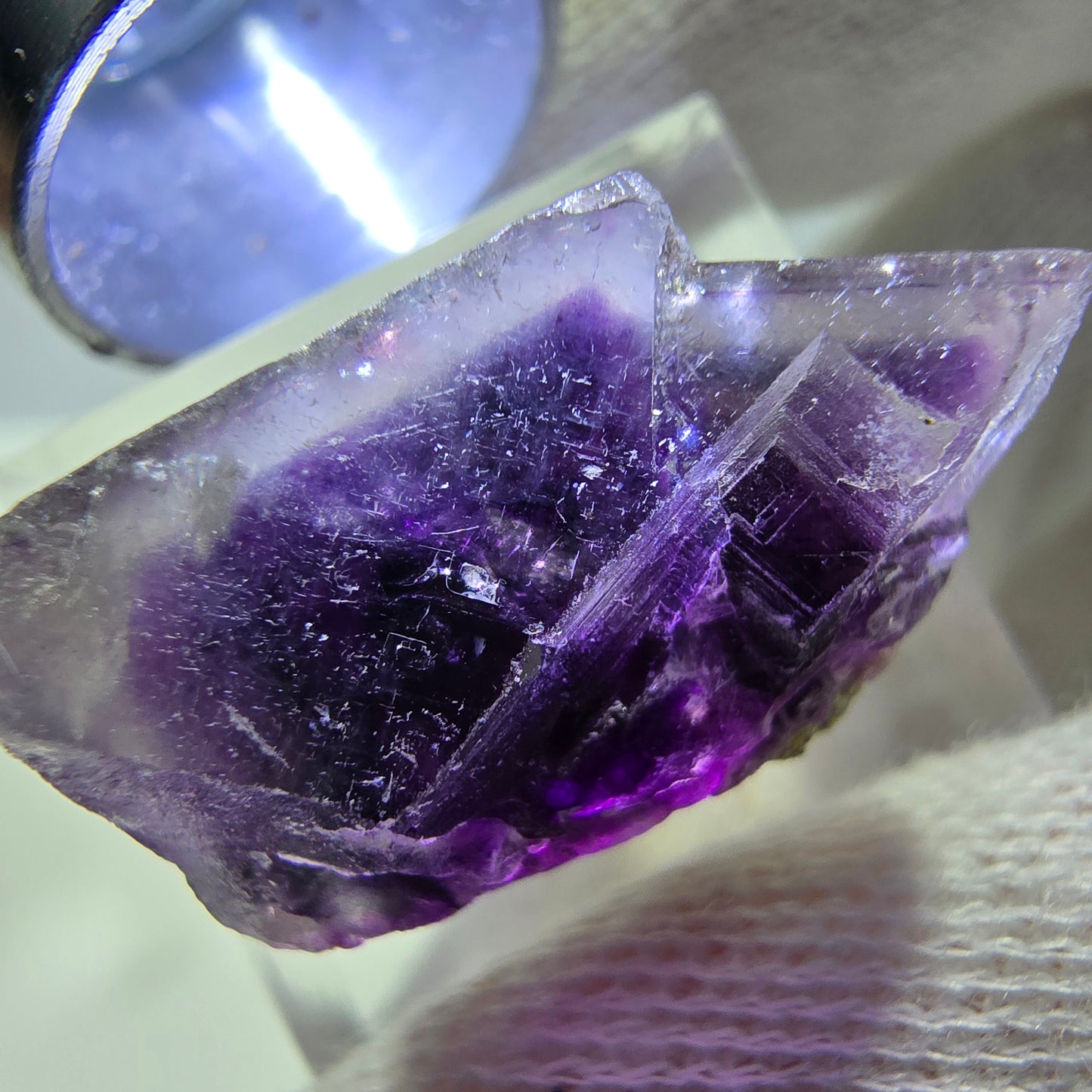 Spécimen de cube de fluorite fantôme, vert violet, Okorusu, Namibie, 26 x 18 x 15 mm
