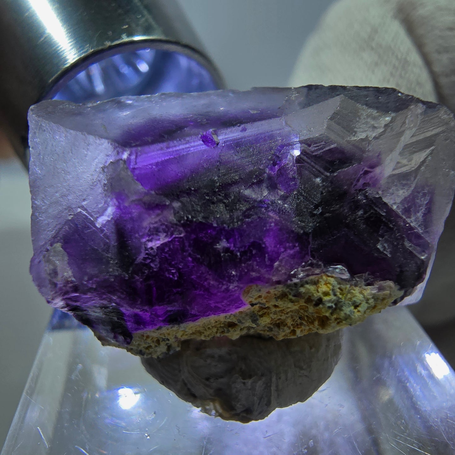 Spécimen de cube de fluorite fantôme, vert violet, Okorusu, Namibie, 26 x 18 x 15 mm