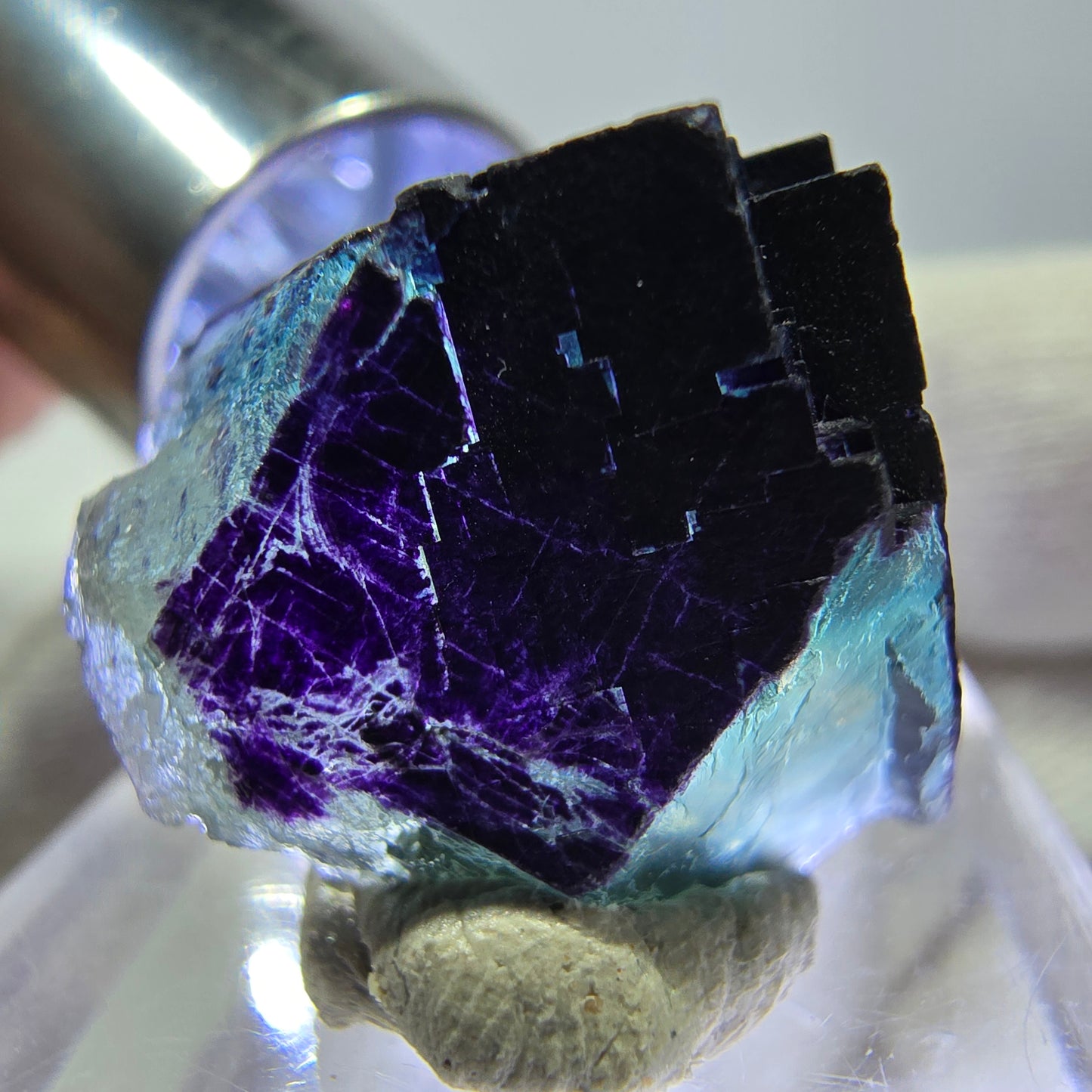 Fluorite cube, parquetted green purple 11:11 Angel Pocket, Okorusu Mine Namibia 30*24*15mm