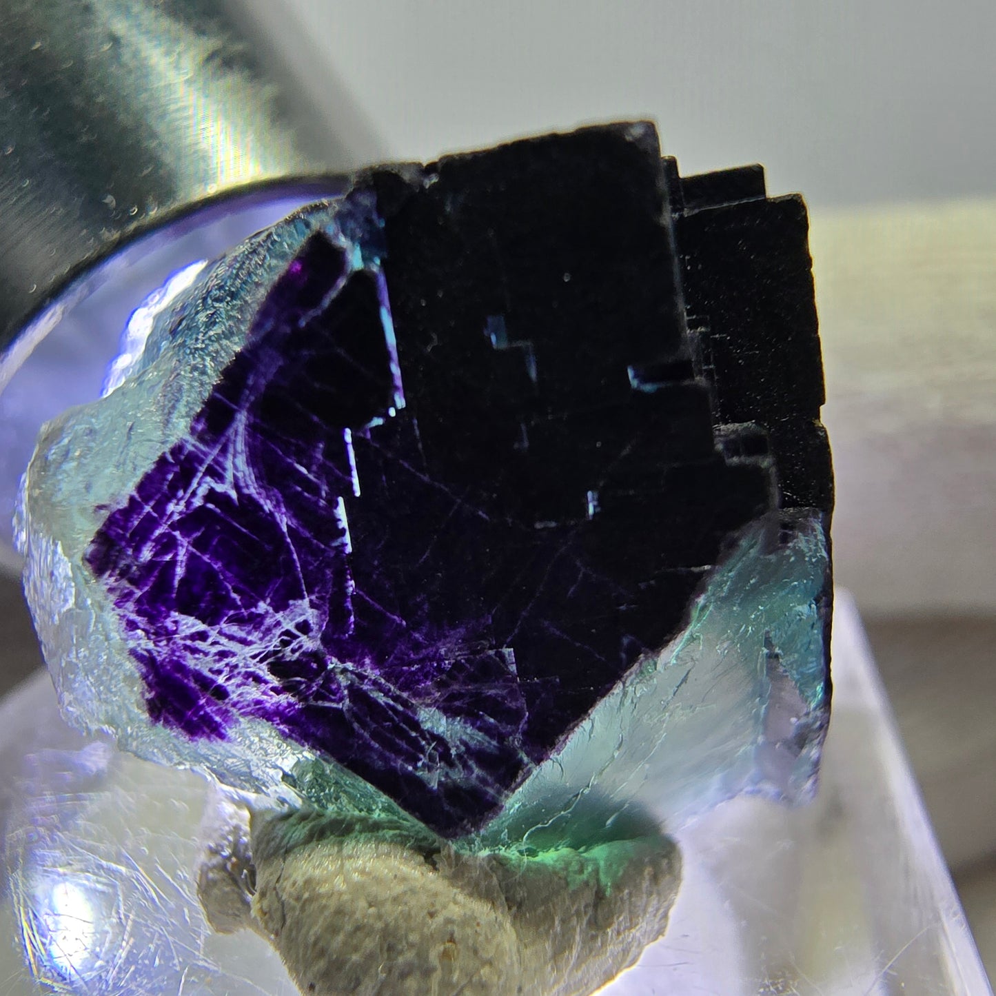 Fluorite cube, parquetted green purple 11:11 Angel Pocket, Okorusu Mine Namibia 30*24*15mm