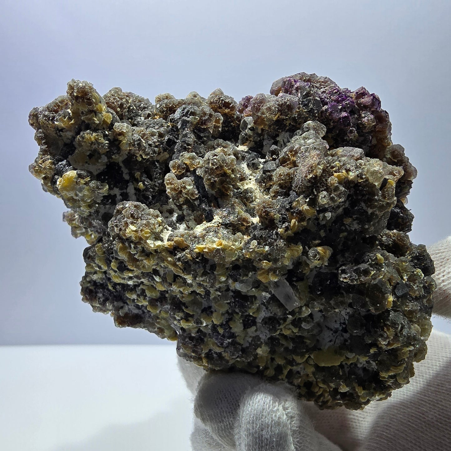 Fluorite fantôme XL, muscovite, hyalite, quartz fumé, tourmaline Schörl, Erongo, Namibie, 100 x 97 x 69 mm