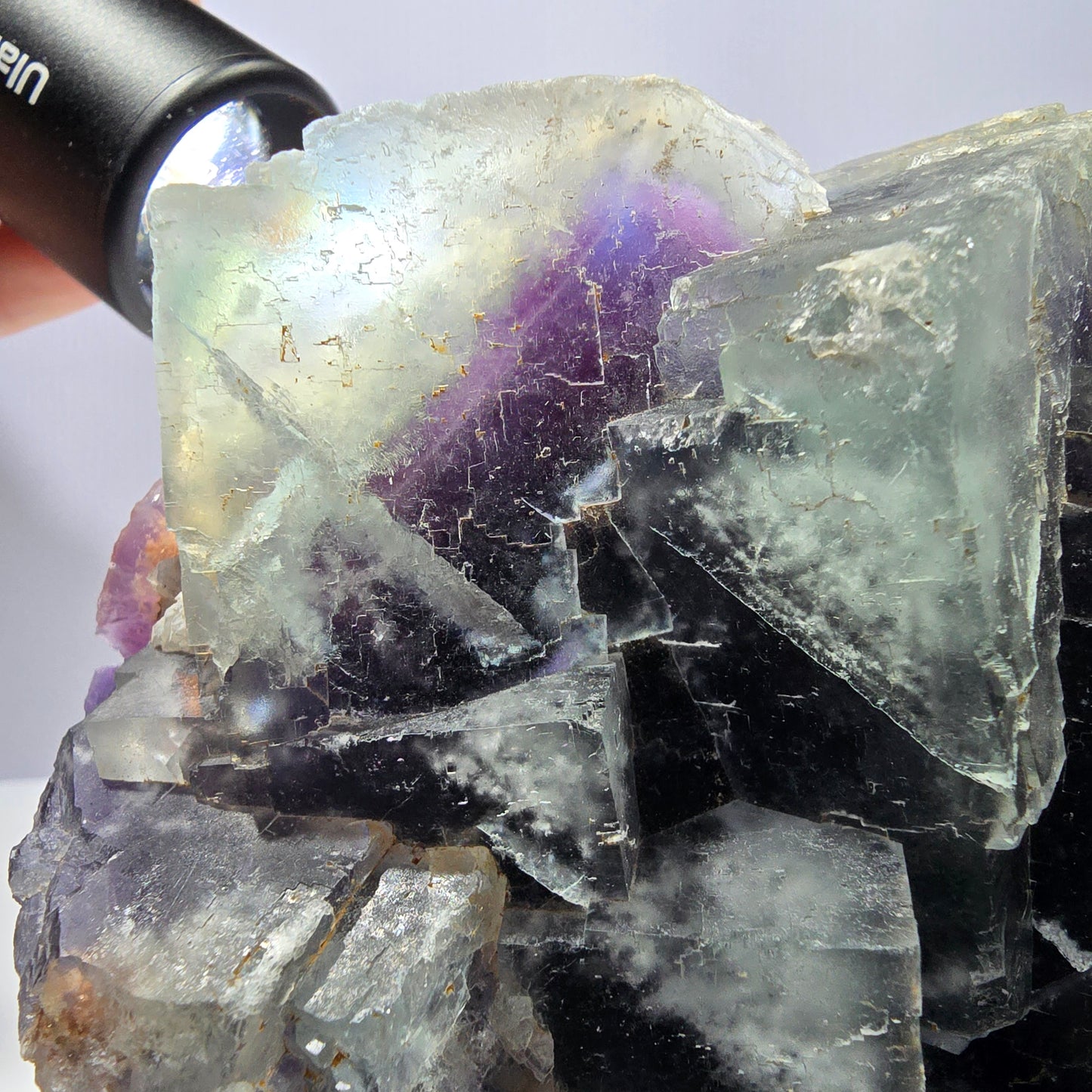 Spécimen de cube de fluorite fantôme XL, parqueté vert violet Okorusu, Namibie 141*130*48 mm