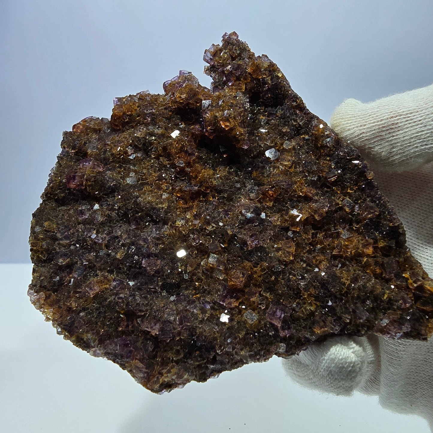 Grand spécimen de cube de fluorite fantôme double face, jaune violet, Okorusu, Namibie, 111 x 89 x 28 mm
