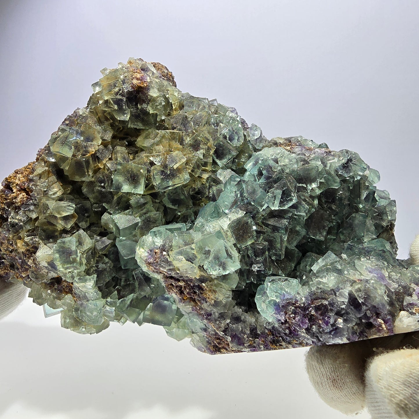 Spécimen de cube de fluorite fantôme XL, parqueté, vert violet Okorusu, Namibie 181*124*74mm