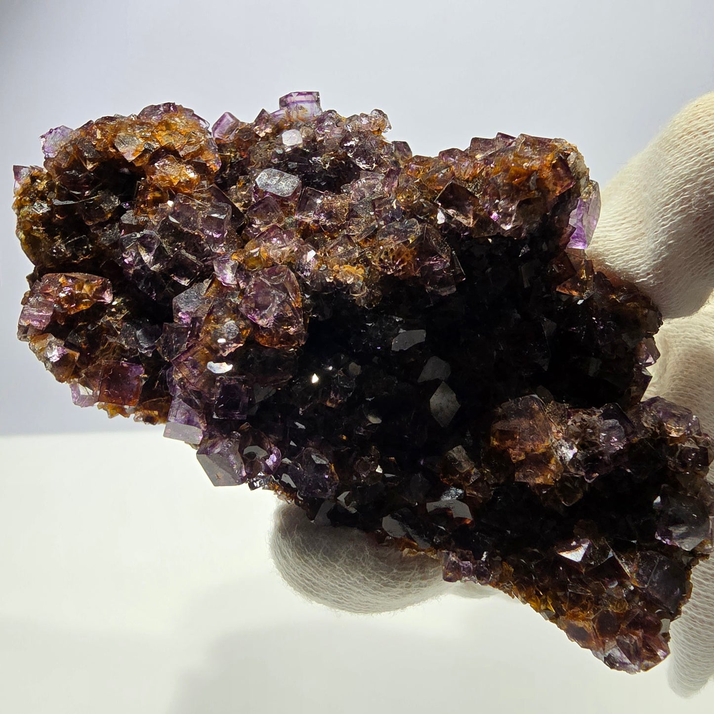 Grand spécimen de cube de fluorite fantôme, vert, jaune, violet, Okorusu, Namibie, 110 x 66 x 50 mm