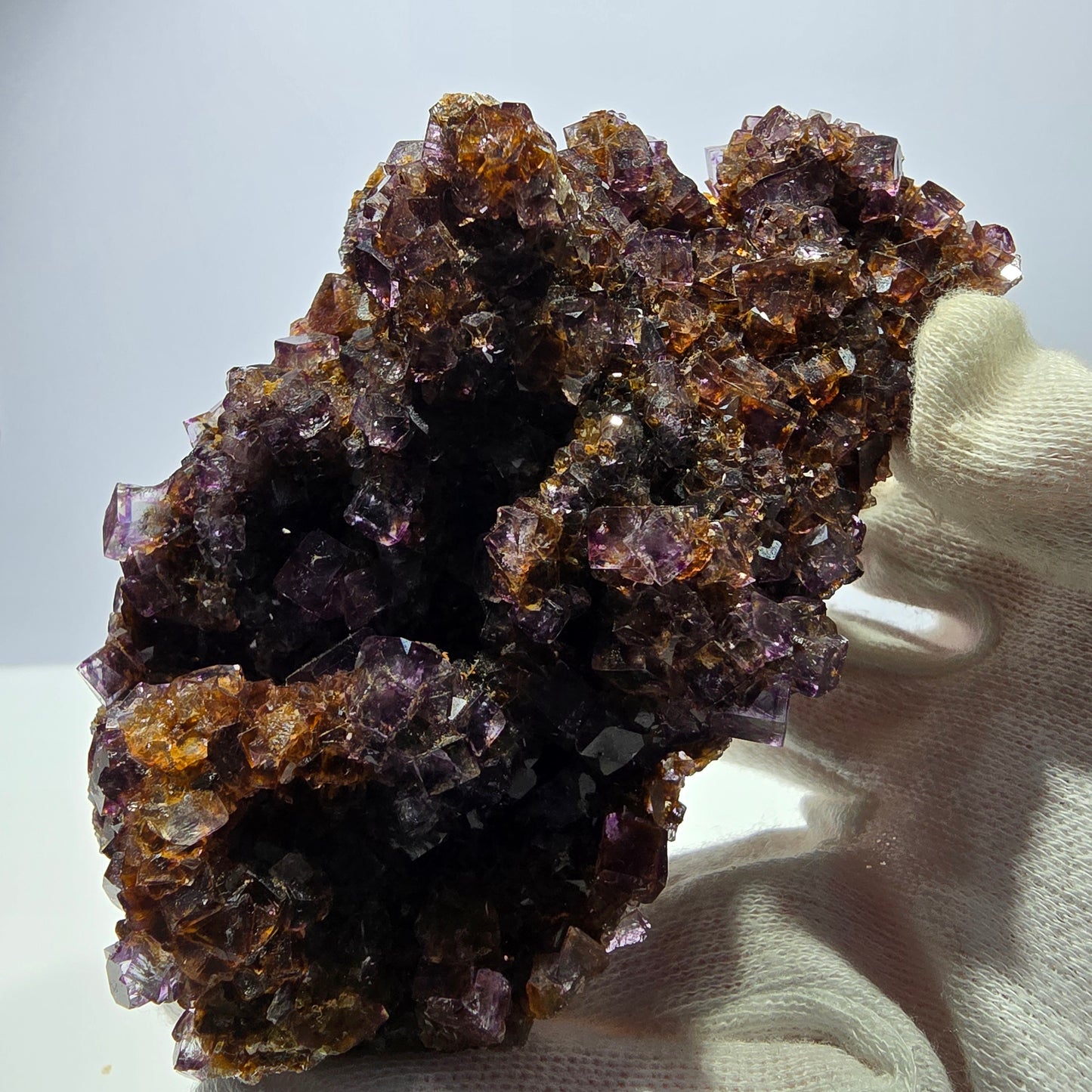 Grand spécimen de cube de fluorite fantôme, vert, jaune, violet, Okorusu, Namibie, 110 x 66 x 50 mm