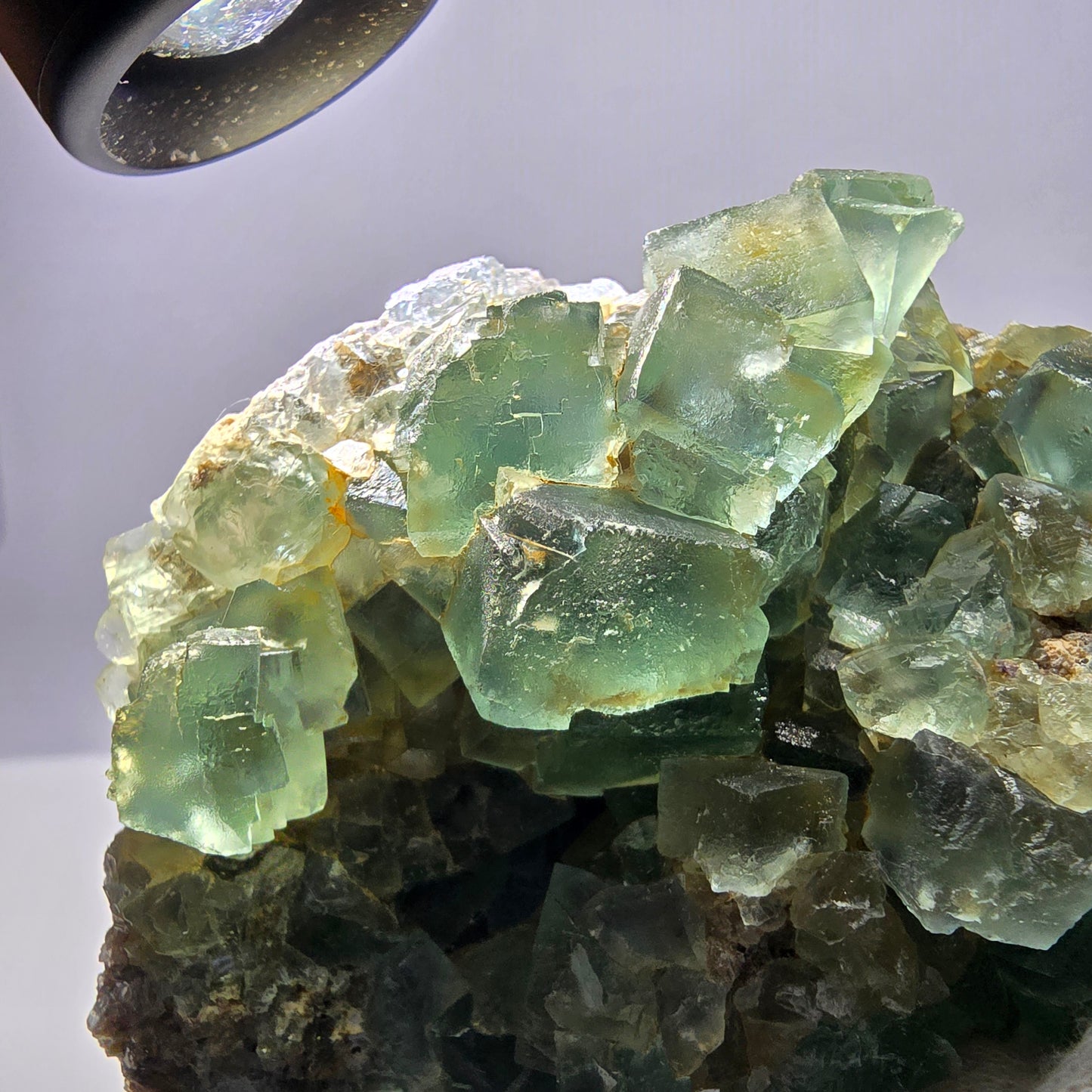 Grand spécimen de cube de fluorite fantôme, parqueté vert, Okorusu, Namibie, 104 x 82 x 43 mm