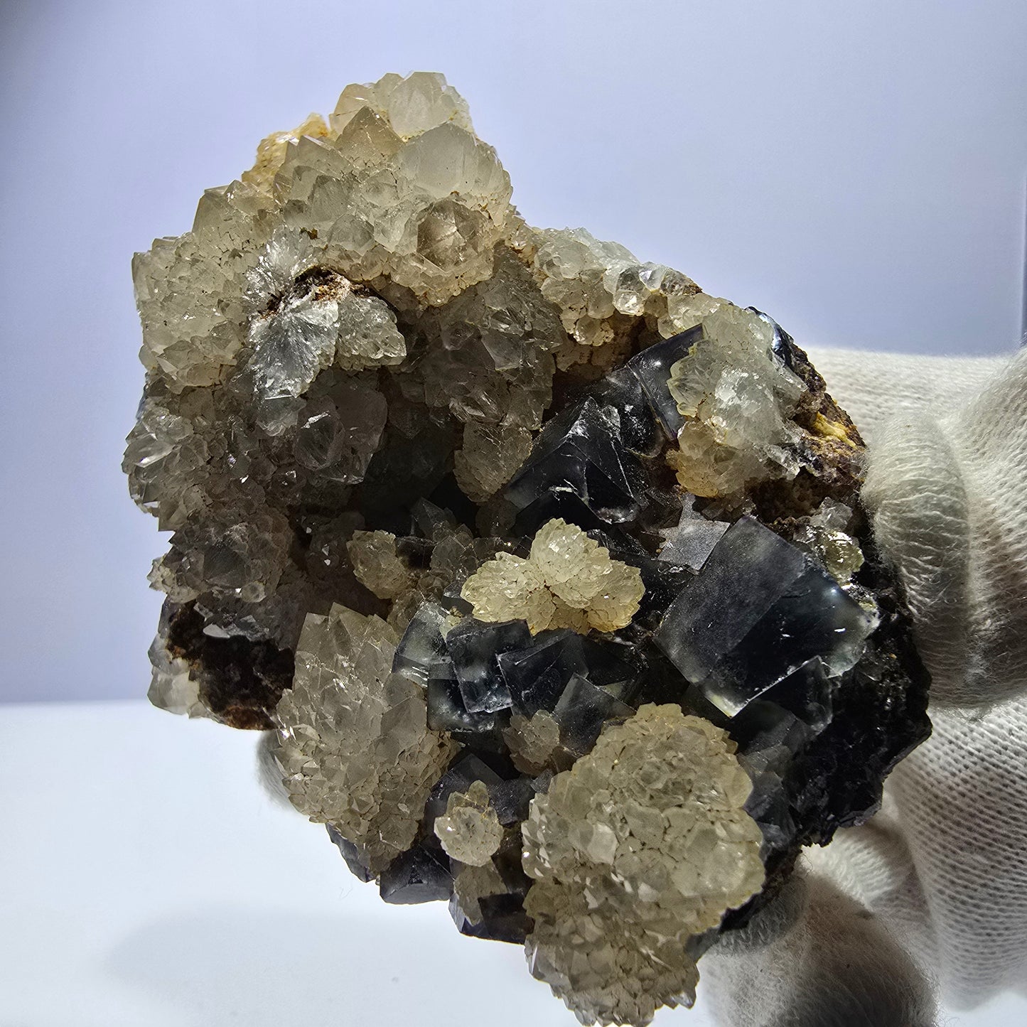 Grand cube de fluorite fantôme, spécimen de quartz bleu vert violet Okorusu, Namibie 95 x 68 x 58 mm