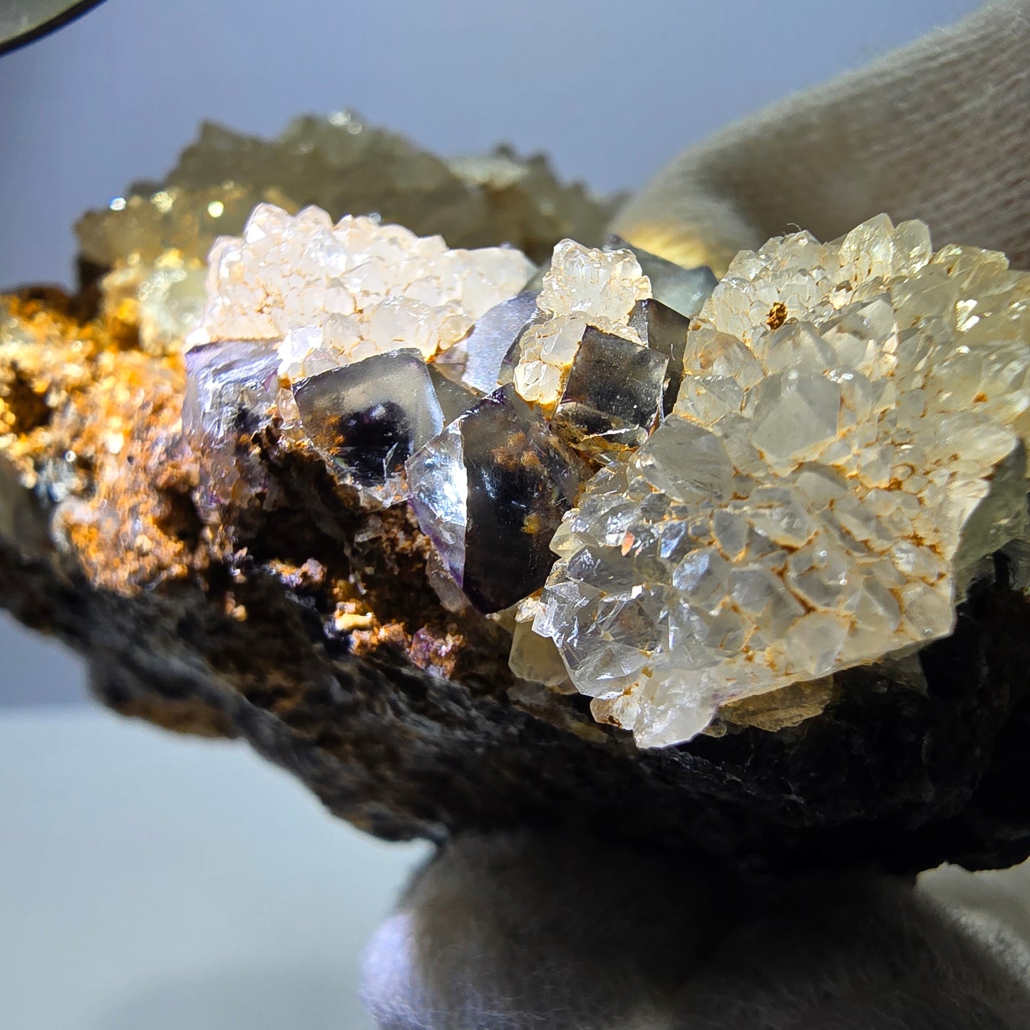 Grand cube de fluorite fantôme, spécimen de quartz bleu vert violet Okorusu, Namibie 95 x 68 x 58 mm