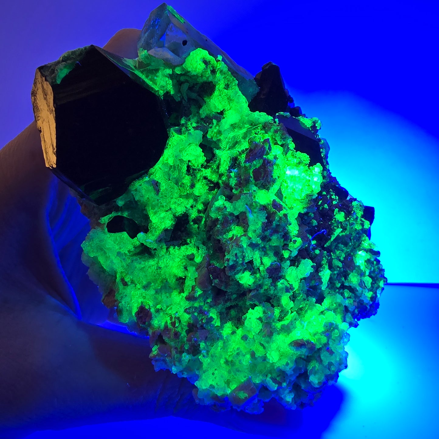 Grand spécimen d'aigue-marine, de tourmaline schorl, d'hyalite et d'orthose, Erongo, Namibie, 107 x 70 x 45 mm