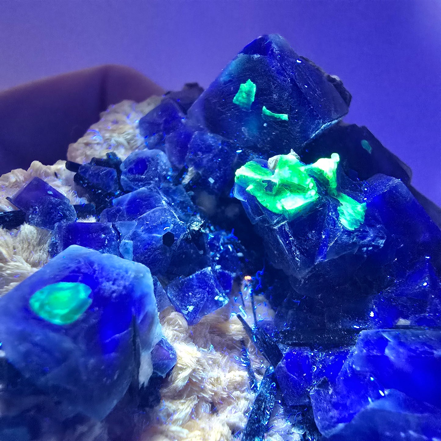 Fluorite fantôme colorée, tourmaline schol, hyalite, muscovite, Erongo, Namibie, 72 x 70 x 35 mm