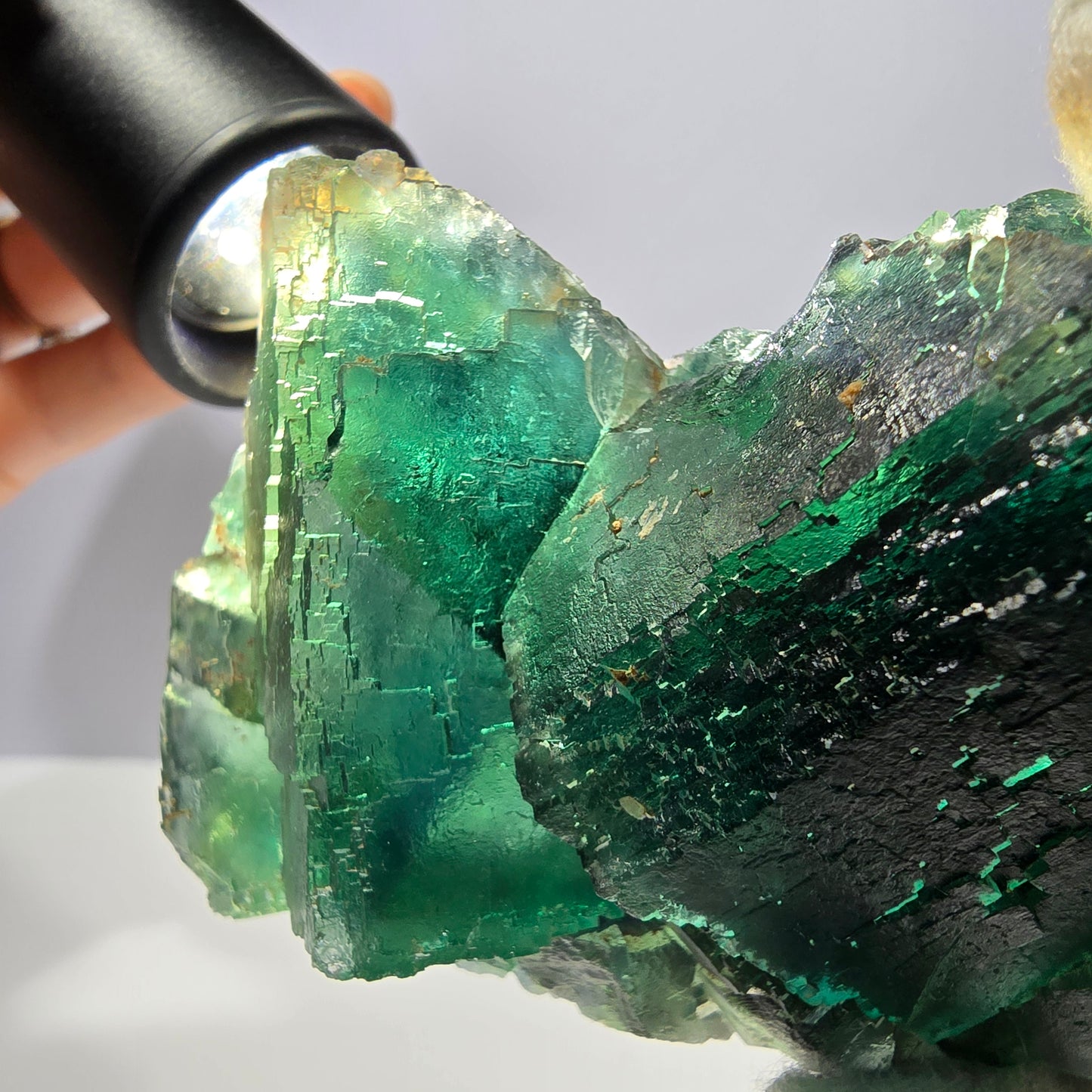 Grand spécimen de cube de fluorite fantôme, parqueté vert Okorusu, Namibie, 87 x 56 x 44 mm