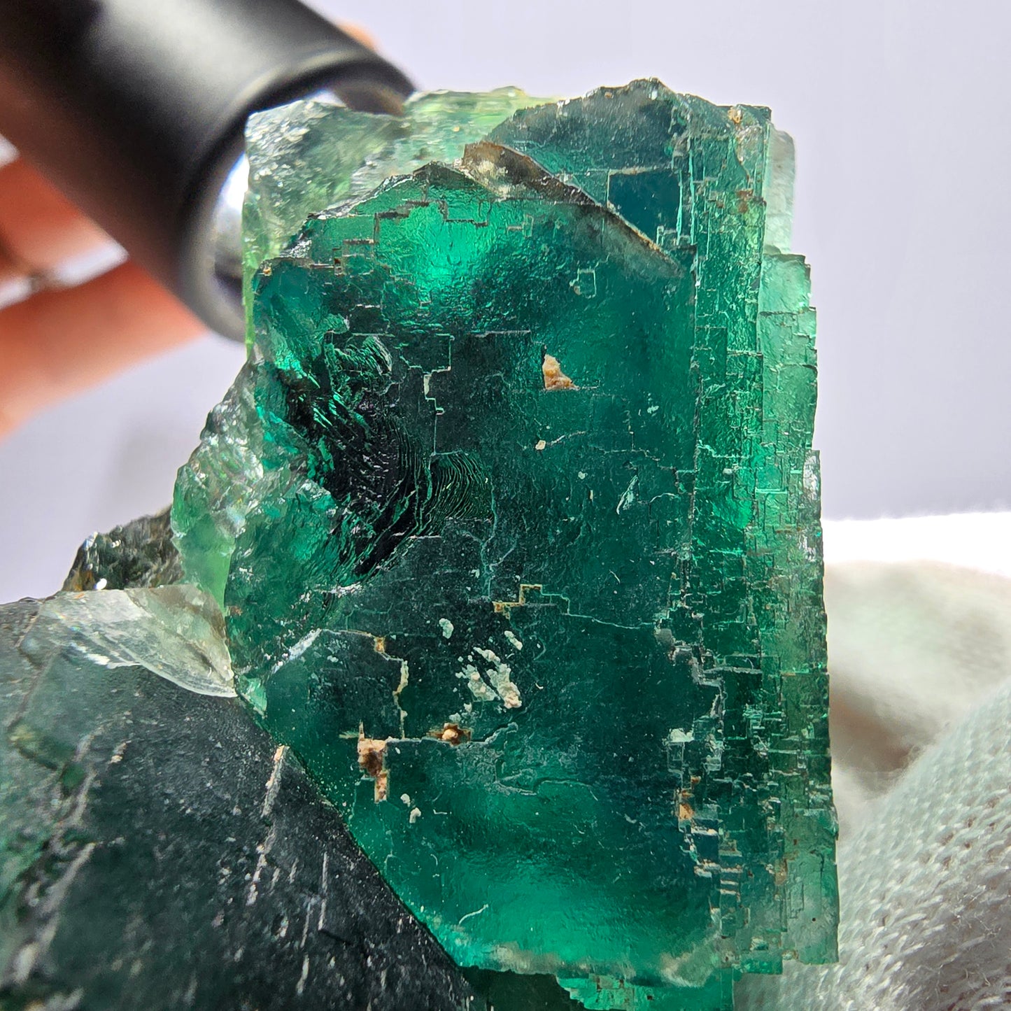 Grand spécimen de cube de fluorite fantôme, parqueté vert Okorusu, Namibie, 87 x 56 x 44 mm