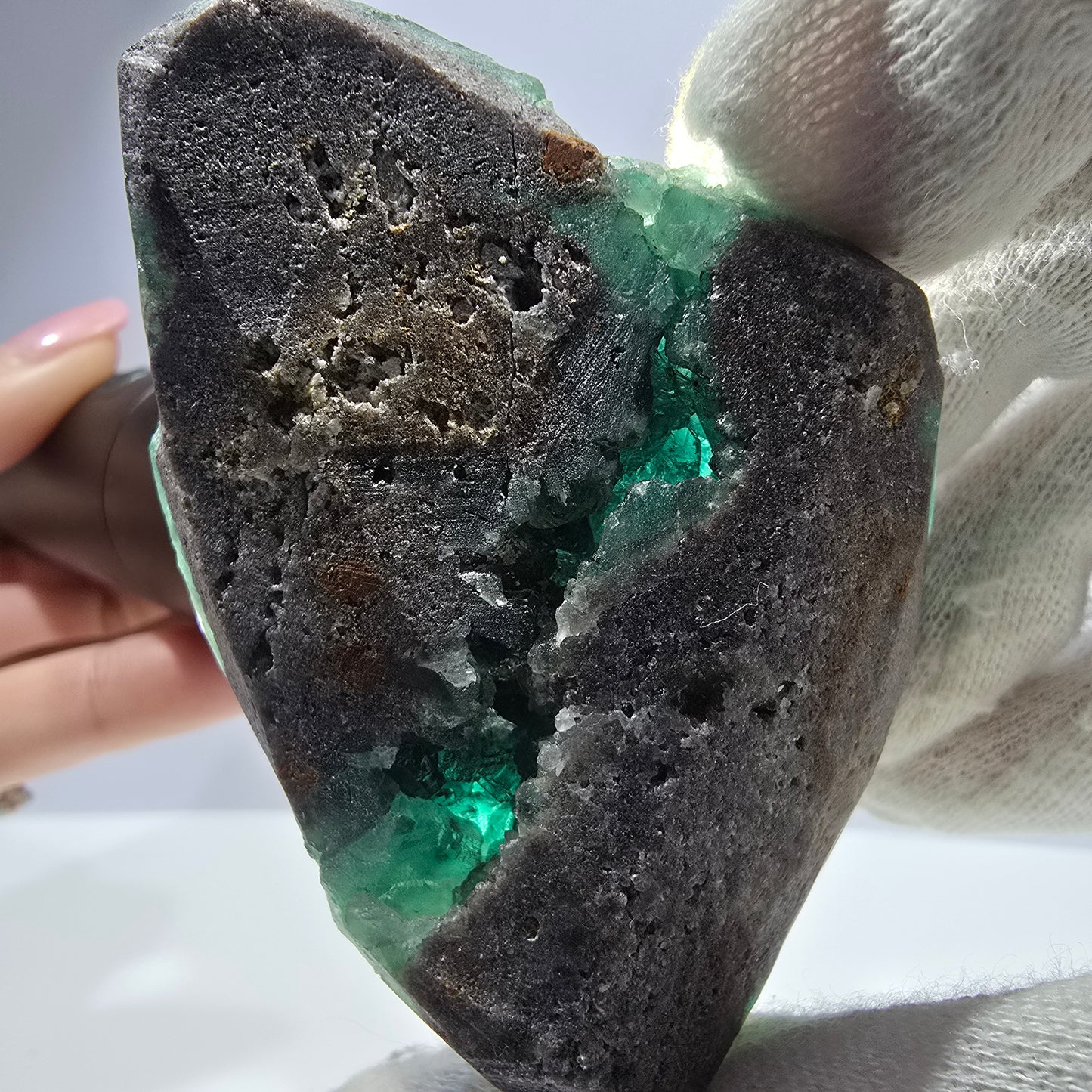 Cube de fluorite fantôme parqueté, zonal Okorusu Namibie 82*57*47mm
