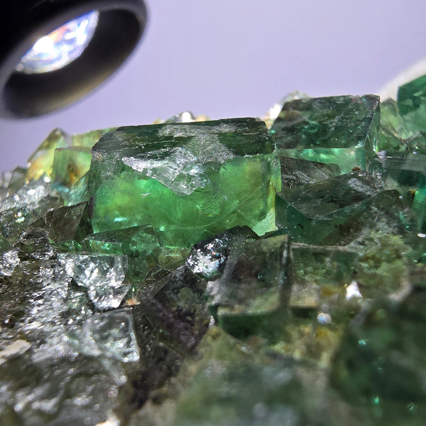 Spécimen de cube de fluorite fantôme transparente, parqueté Okorusu Namibie 95*54*21mm