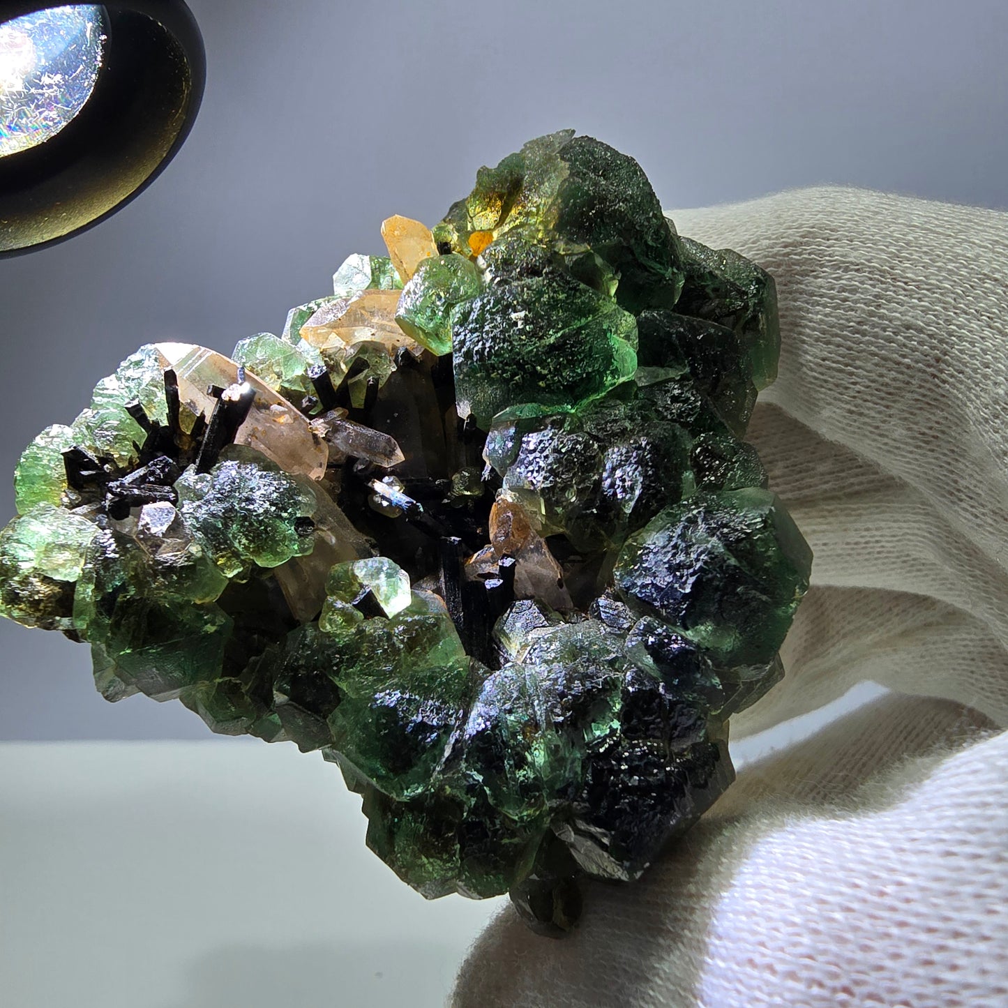Fluorite fantôme Schörl Tourmaline Hyalite Quartz fumé Erongo Namibie 77*60*57mm