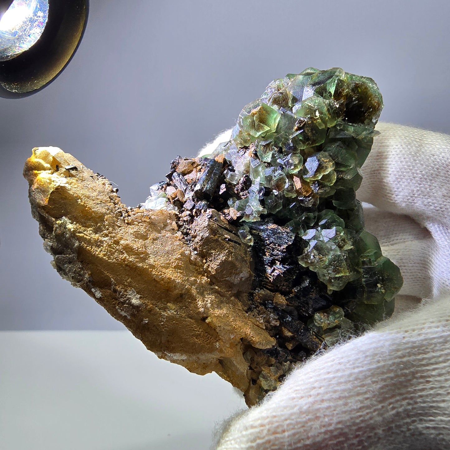Fluorite fantôme Schörl Tourmaline Hyalite Quartz fumé Erongo Namibie 77*60*57mm