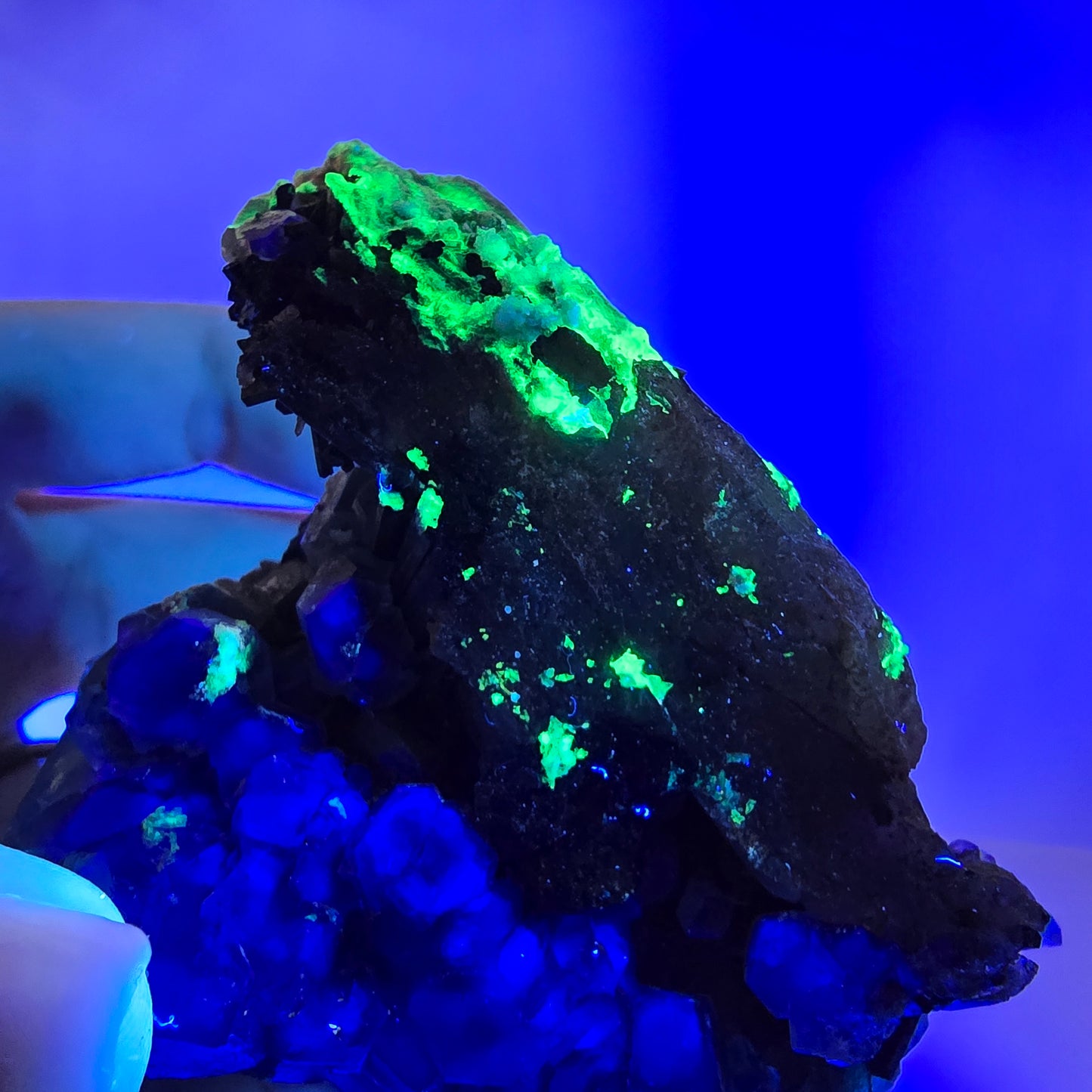 Fluorite fantôme Schörl Tourmaline Hyalite Quartz fumé Erongo Namibie 77*60*57mm