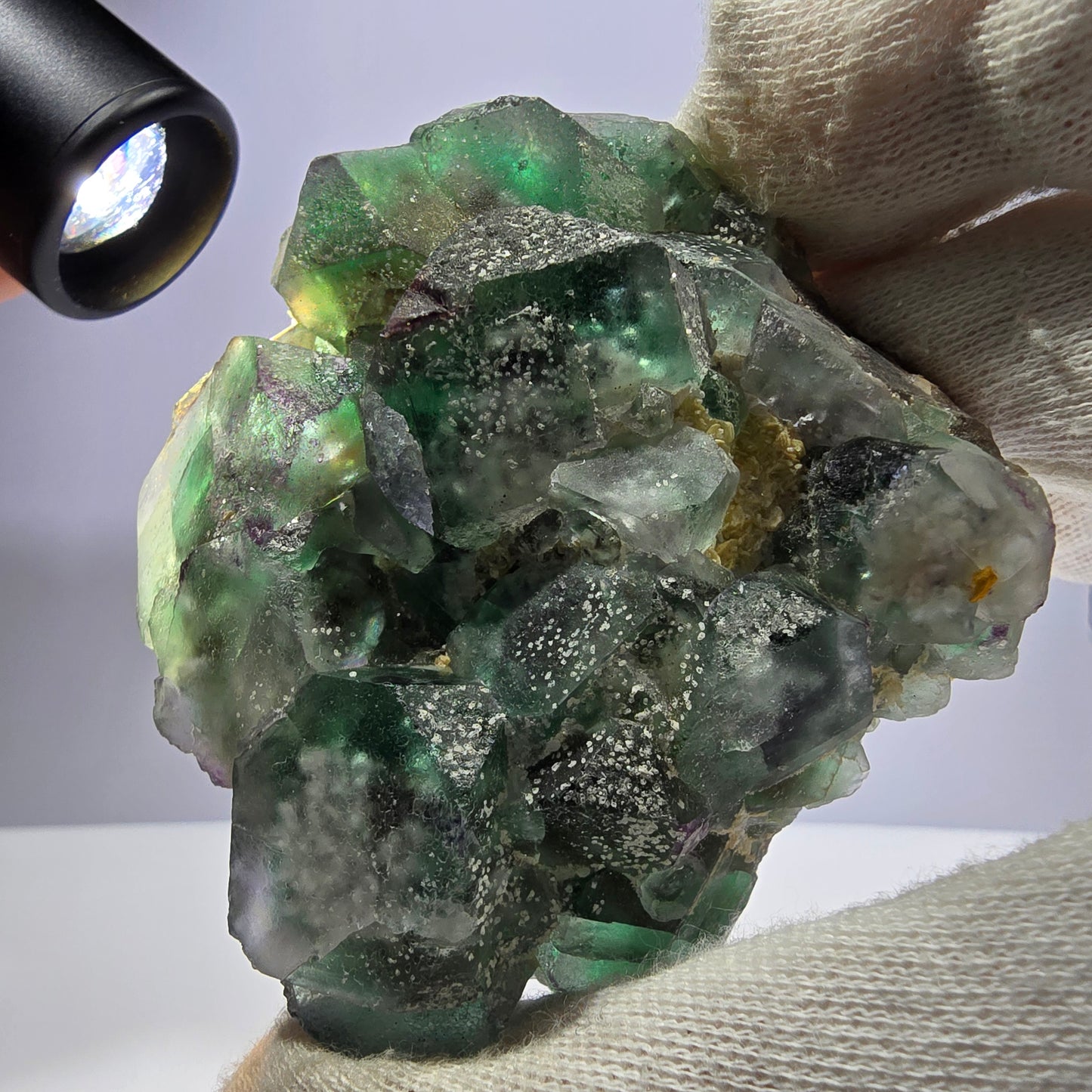 Fluorite fantôme Schörl Tourmaline Hyalite Muscovite Erongo Namibie 84*78*38mm