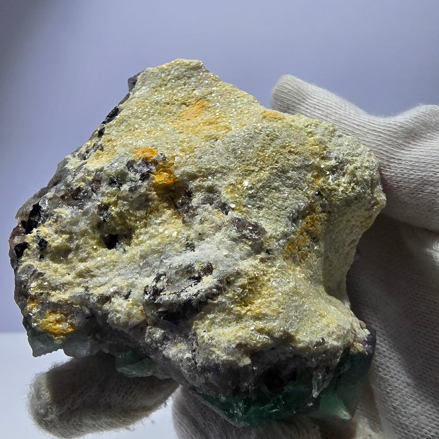 Fluorite fantôme Schörl Tourmaline Hyalite Muscovite Erongo Namibie 84*78*38mm
